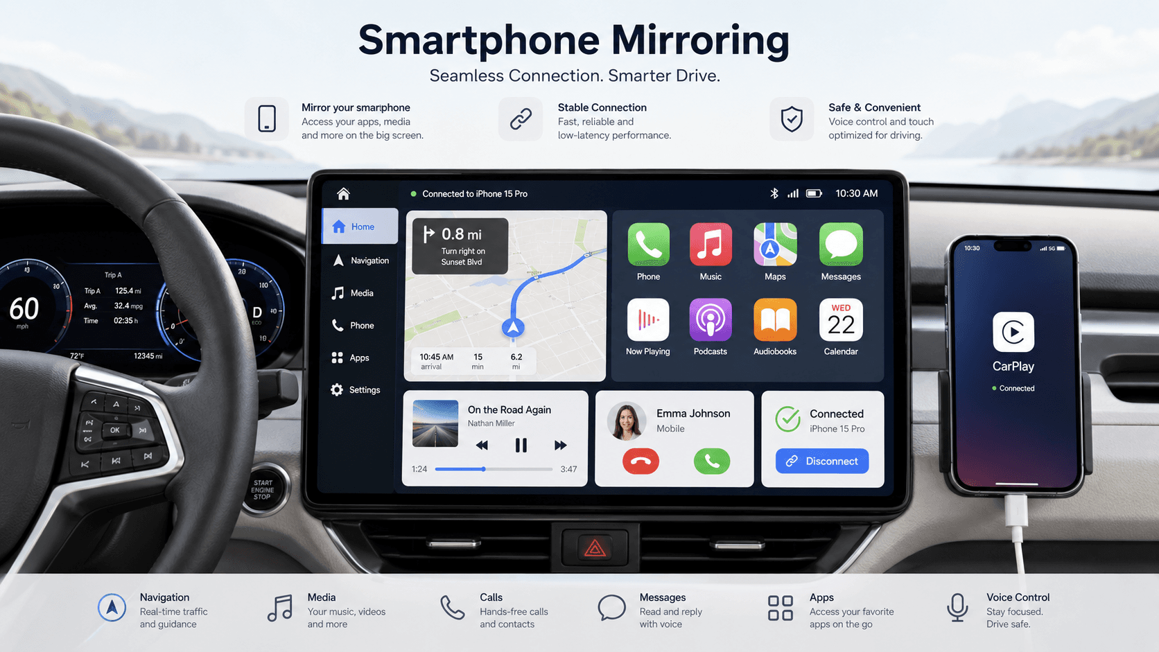 Phone Connectivity Modules - Smartphone mirroring in a vehicle cockpit